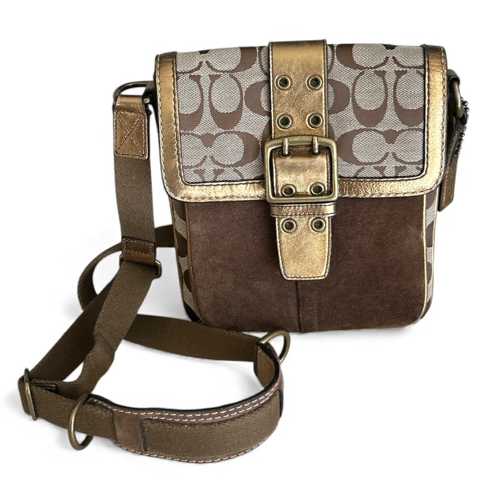 Coach Legacy Suede Signature Canvas Crossbody Bag